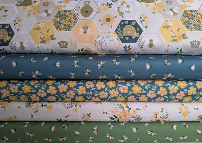 The Bees Knees Fabric Collection from Dear Stella Five Bolts of Quilting Cotton by the Half Yard Bees in Blue and Green with Modern Design