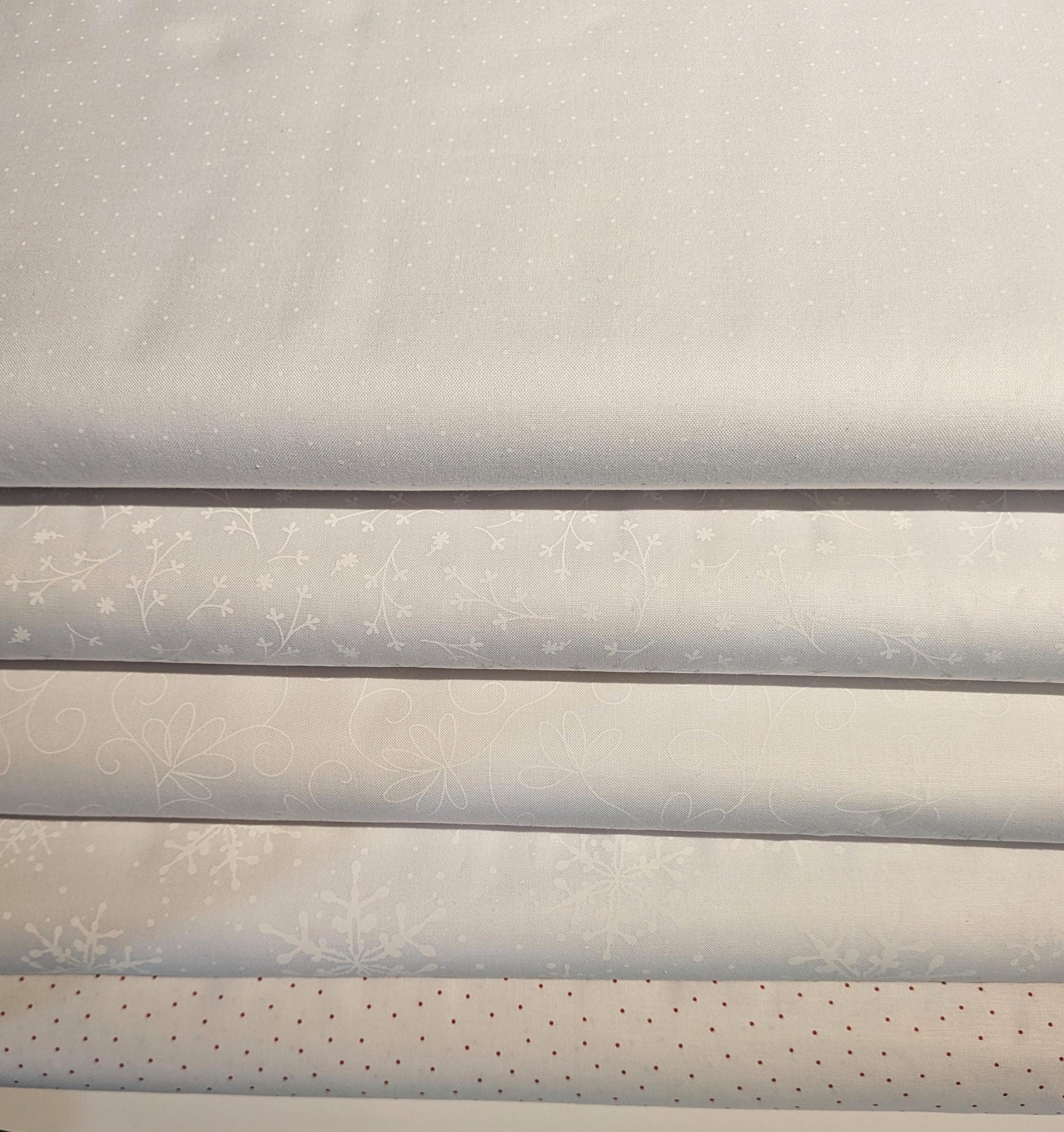 White Tonal Prints 5 Choices Snowflake Pretty Petals or Loopy Daisy Lacy Vine Tiny Dots Yardage by the Half Yard Maywood Studio Solitaire