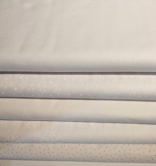 White Tonal Prints 5 Choices Snowflake Pretty Petals or Loopy Daisy Lacy Vine Tiny Dots Yardage by the Half Yard Maywood Studio Solitaire