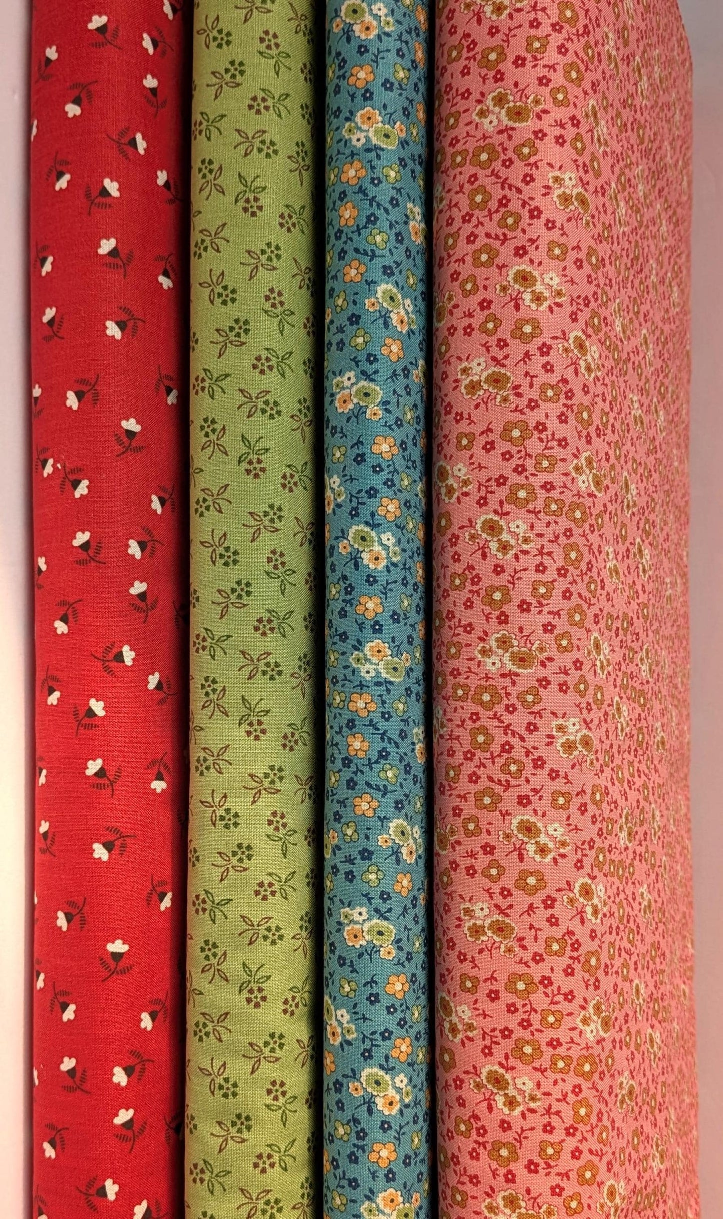 Autumn Collection 4 Choices by Lori Holt for Riley Blake Yardage by the Half Yard in Blue Coral Green and Riley Red