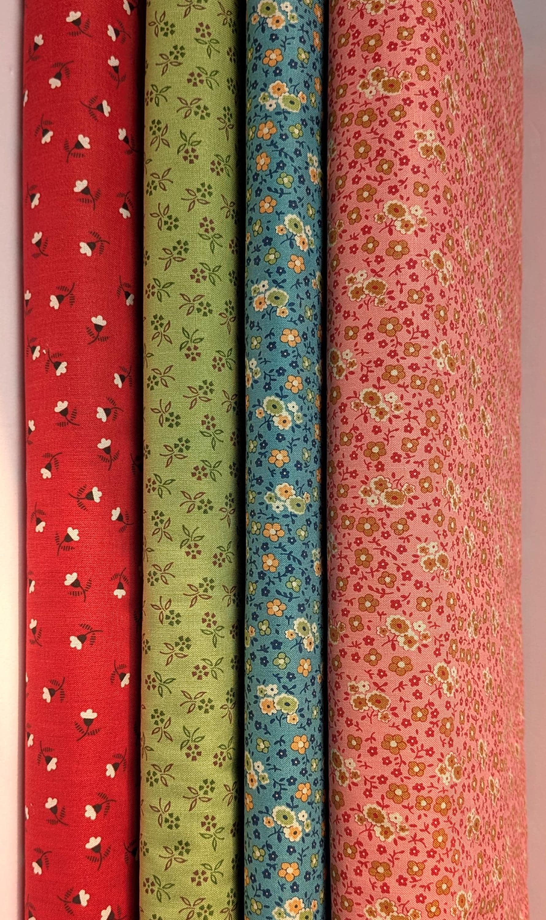 Autumn Collection 4 Choices by Lori Holt for Riley Blake Yardage by the Half Yard in Blue Coral Green and Riley Red