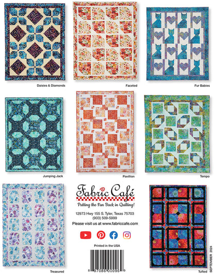 3 Yard Quilt Double Focus Book 8 Quilt Patterns by Donna Robinson and Fran Morgan for Fabric Cafe' Use Two Focus Fabrics Large Print