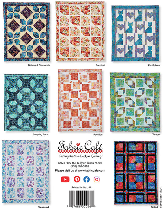 3 Yard Quilt Double Focus Book 8 Quilt Patterns by Donna Robinson and Fran Morgan for Fabric Cafe' Use Two Focus Fabrics Large Print
