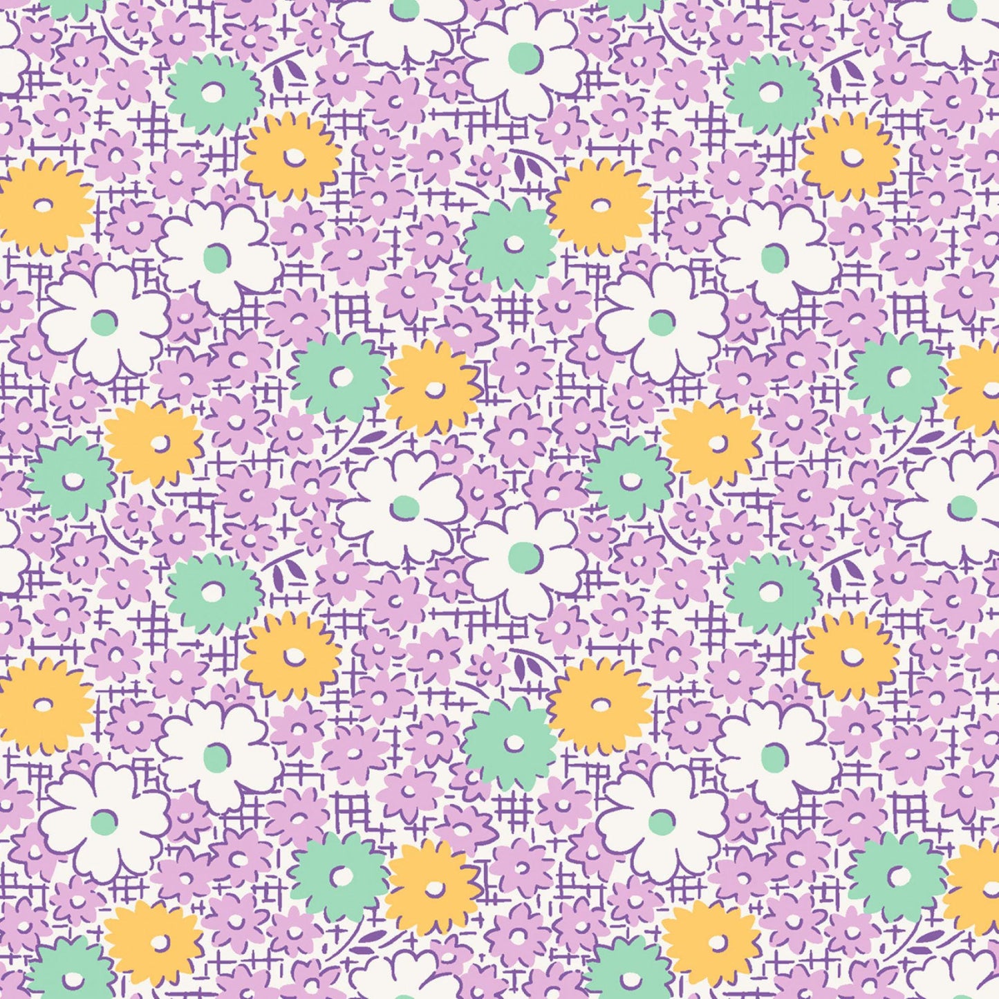 1930s Fat Quarter Bundle Dilly Dally Florals Small 7 Fabric Bundle of Shop Cut Fat Quarters Purple Yellow Green Feed Sack Prints