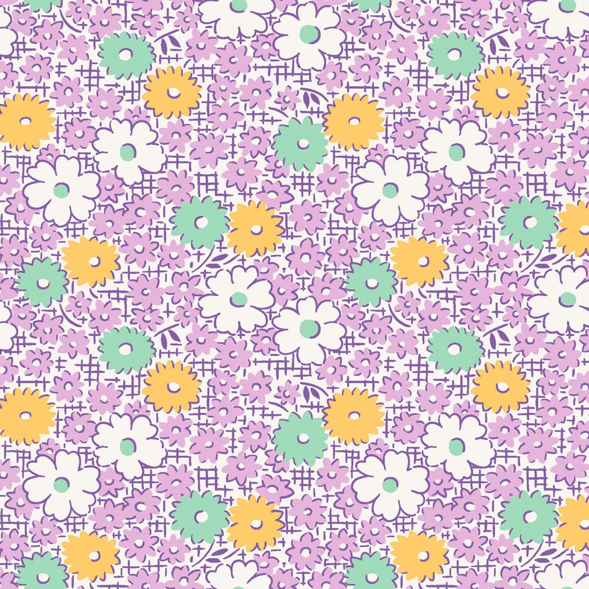 1930s Fat Quarter Bundle Dilly Dally Florals Small 7 Fabric Bundle of Shop Cut Fat Quarters Purple Yellow Green Feed Sack Prints