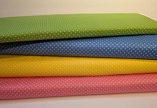 Swiss Dot Yardage Fabric Colors with White Dot by Riley Blake - Yardage Priced by the Half Yard Green Blue Yellow Pink