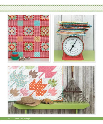 Here you see different setting ideas for the blocks. The Red is the "Feed and Seed" block.
The "Scrappy Maple Leaf" shows how to mix sizes of 12" and 6" to make a striking quilt.