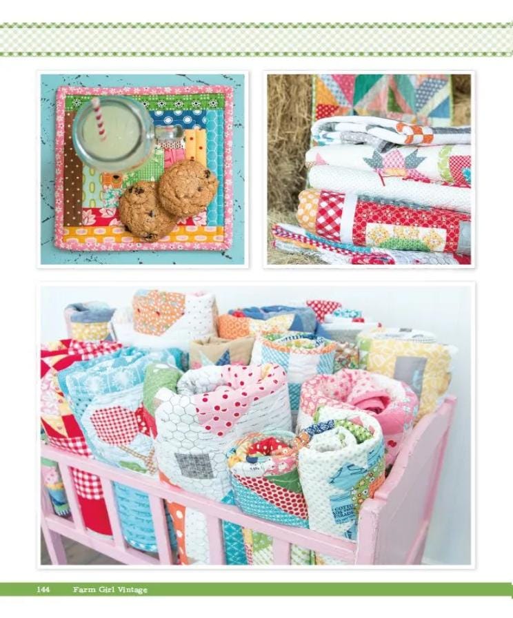 Farm Girl Vintage Quilt Pattern Book By Lori Holt of Bee in my Bonnet 72 Quilt Blocks The Original Book 12 inch and 6 inch blocks Sampler