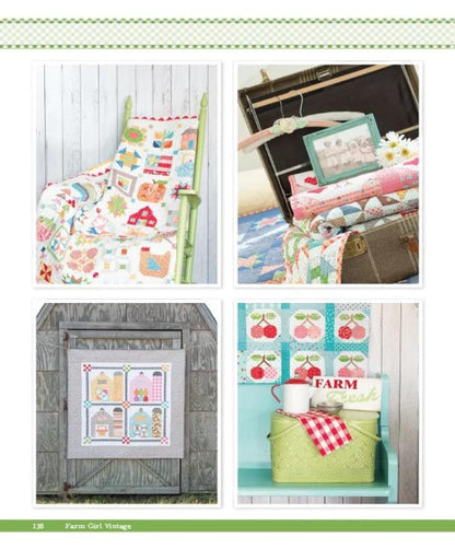 See here the quilt ideas from this book including a sampler quilt.
Bottom left image is showing the Bonus "Barn Block" where you can place a 6"  block inside replicating a Quilt Painted on a Barn as you see around America.