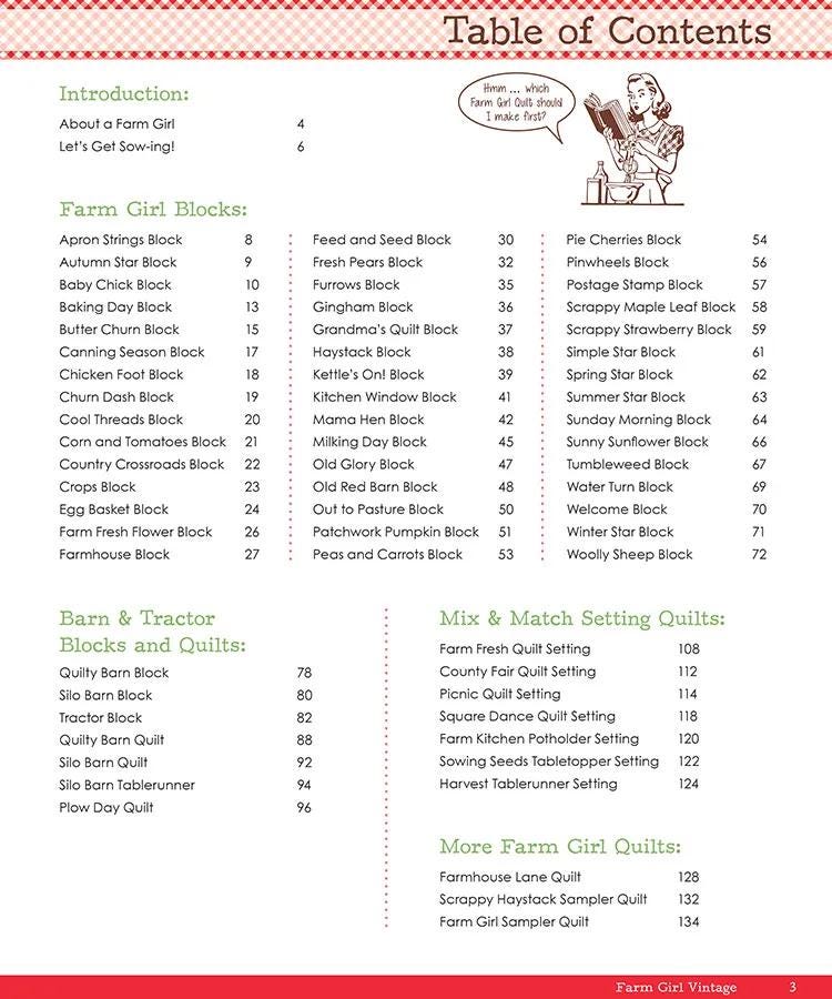 Farm Girl Vintage Quilt Pattern Book By Lori Holt of Bee in my Bonnet 72 Quilt Blocks The Original Book 12 inch and 6 inch blocks Sampler