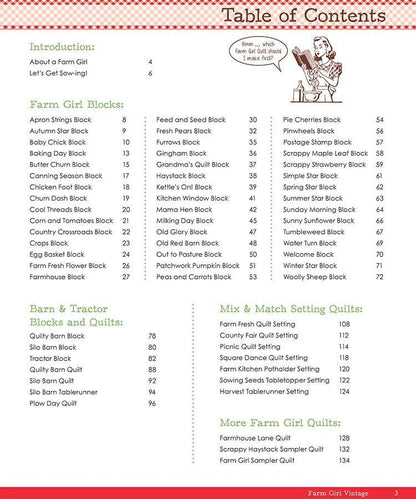 Farm Girl Vintage Quilt Pattern Book By Lori Holt of Bee in my Bonnet 72 Quilt Blocks The Original Book 12 inch and 6 inch blocks Sampler