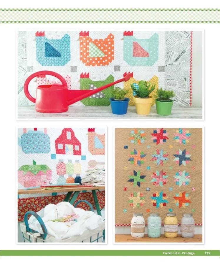 Farm Girl Vintage Quilt Pattern Book By Lori Holt of Bee in my Bonnet 72 Quilt Blocks The Original Book 12 inch and 6 inch blocks Sampler
