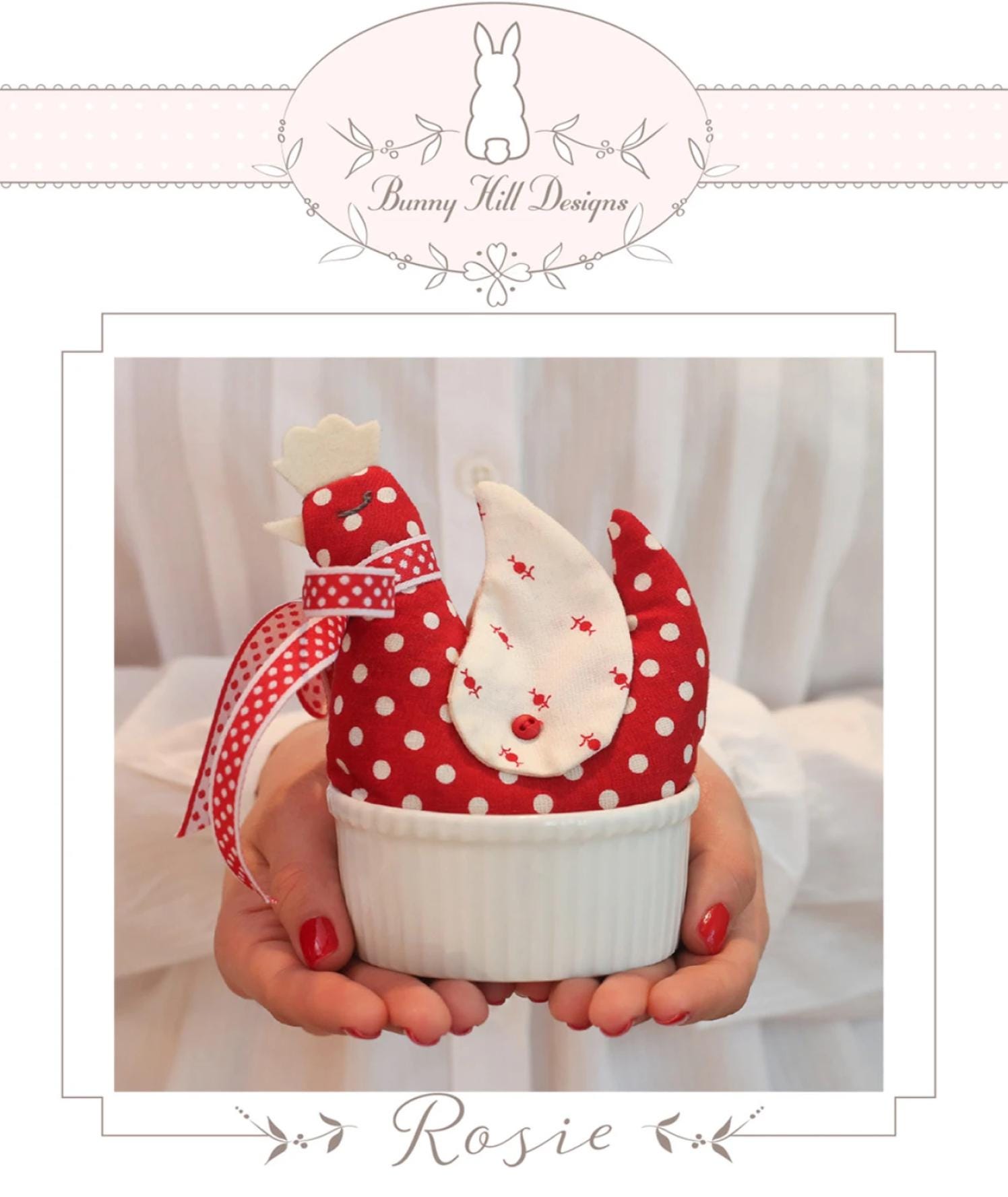 Fabric Chicken Pattern Make a Stuffed Hen or Rooster from Fabric Project Small and Easy Rosie Lover Unique Handmade Gift to Sew