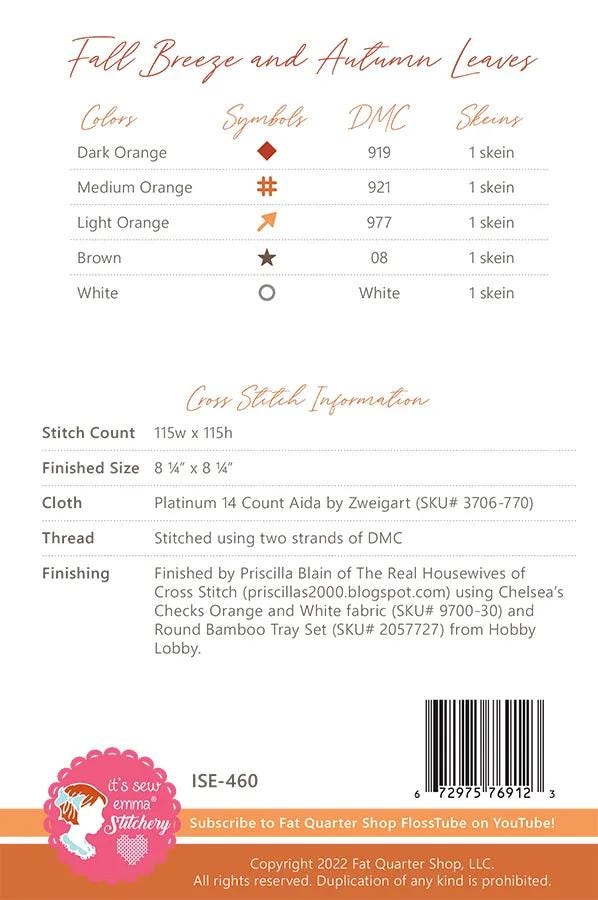 Fall Cross Stitch Paper Pattern Fox with Fall Leaves It's Sew Emma Small Project Instructions with Diagram Cross Stitch Lovers Gift Easy