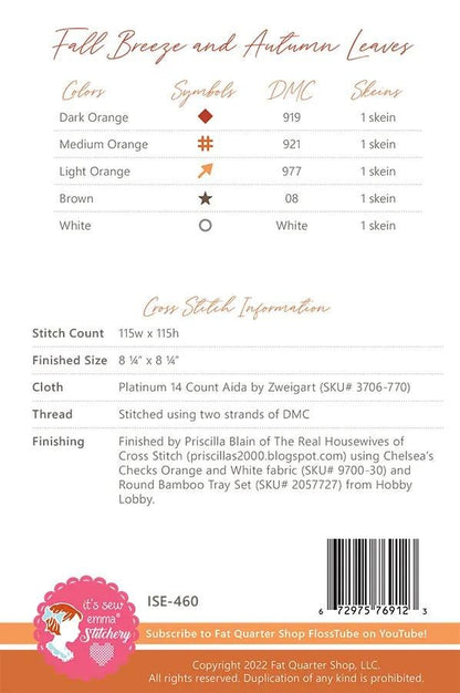 Fall Cross Stitch Paper Pattern Fox with Fall Leaves It's Sew Emma Small Project Instructions with Diagram Cross Stitch Lovers Gift Easy