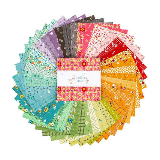Gentler Times - 42 - 5" Square Bundle by Lori Holt for Riley Blake Pre-Cut Quilt Squares Ditsy Prints Green Aqua Blue Yellow Pink and Gray