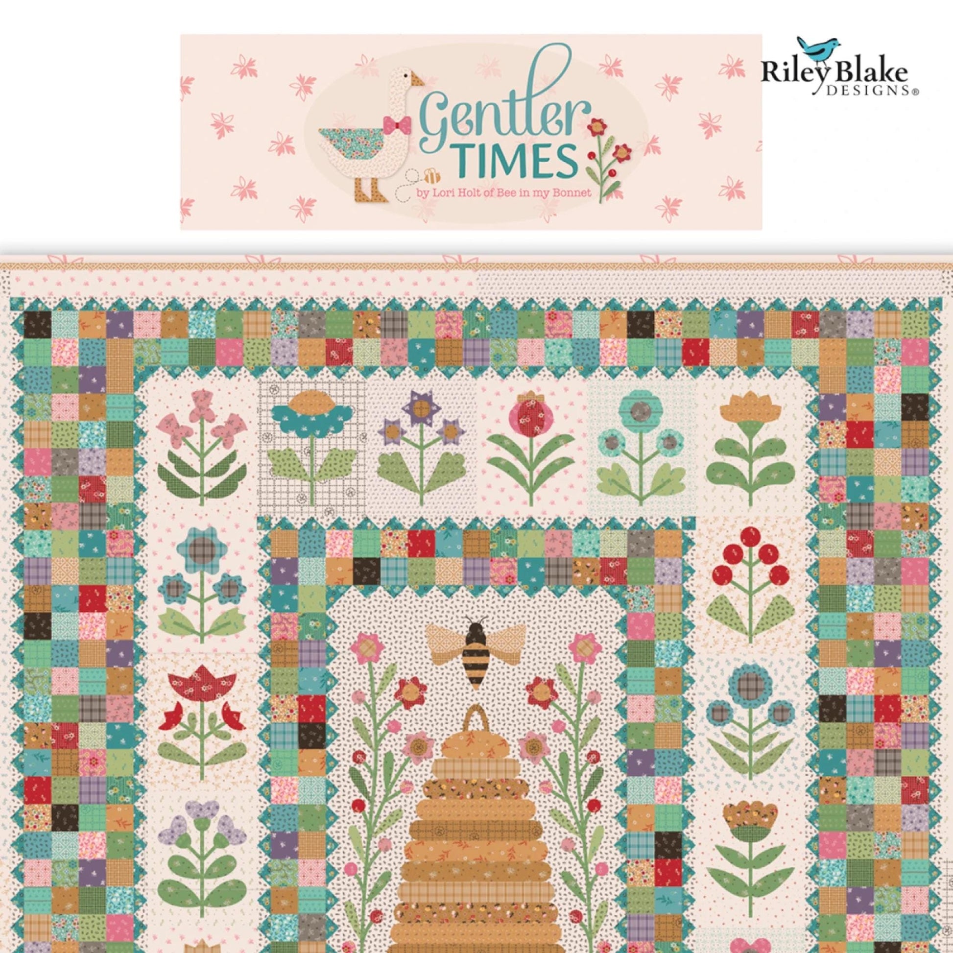 Gentler Times - 42 - 5" Square Bundle by Lori Holt for Riley Blake Pre-Cut Quilt Squares Ditsy Prints Green Aqua Blue Yellow Pink and Gray
