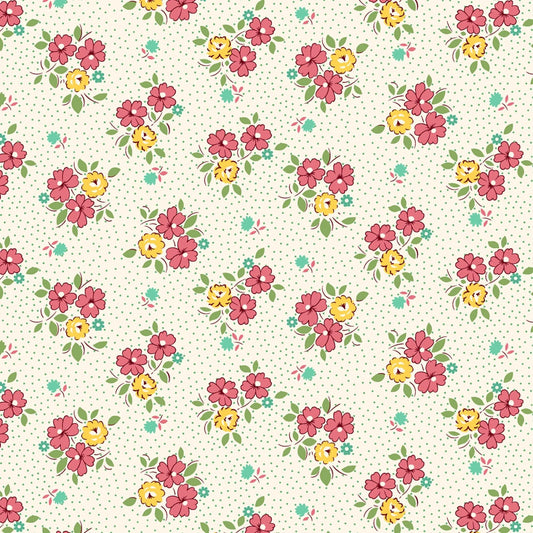 30 Reproductions Aunt Grace Goes Scrappy by Marcus Brothers Fabric Yardage Priced By the Half Yard Multi Florals on Cream Feed Sack