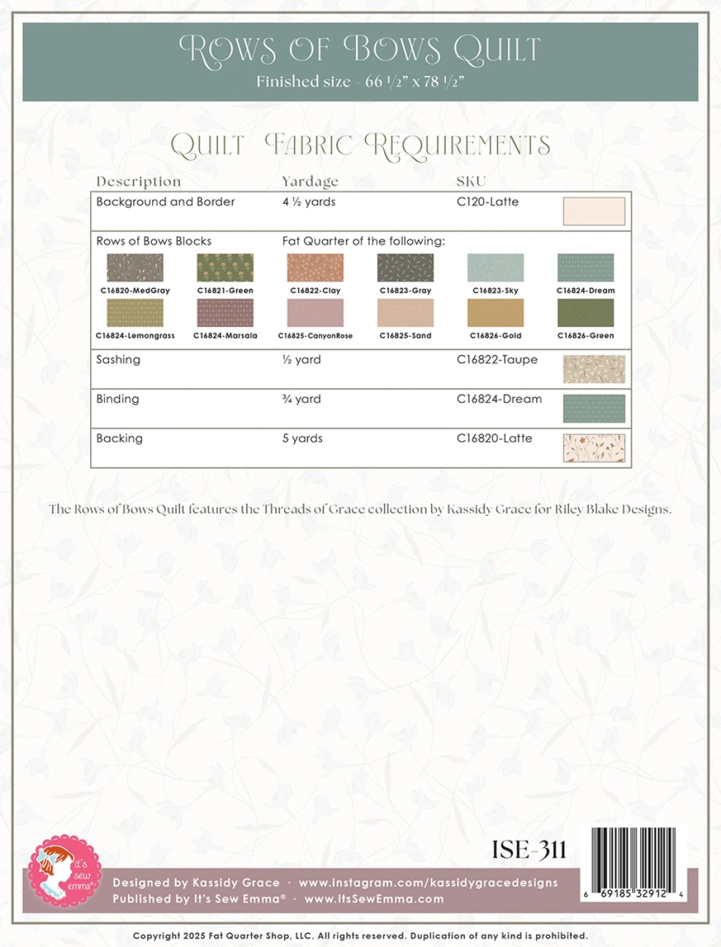Rows of Bows Quilt Pattern by Cassidy Grace Fat Quarter or Scrap Friendly Pattern