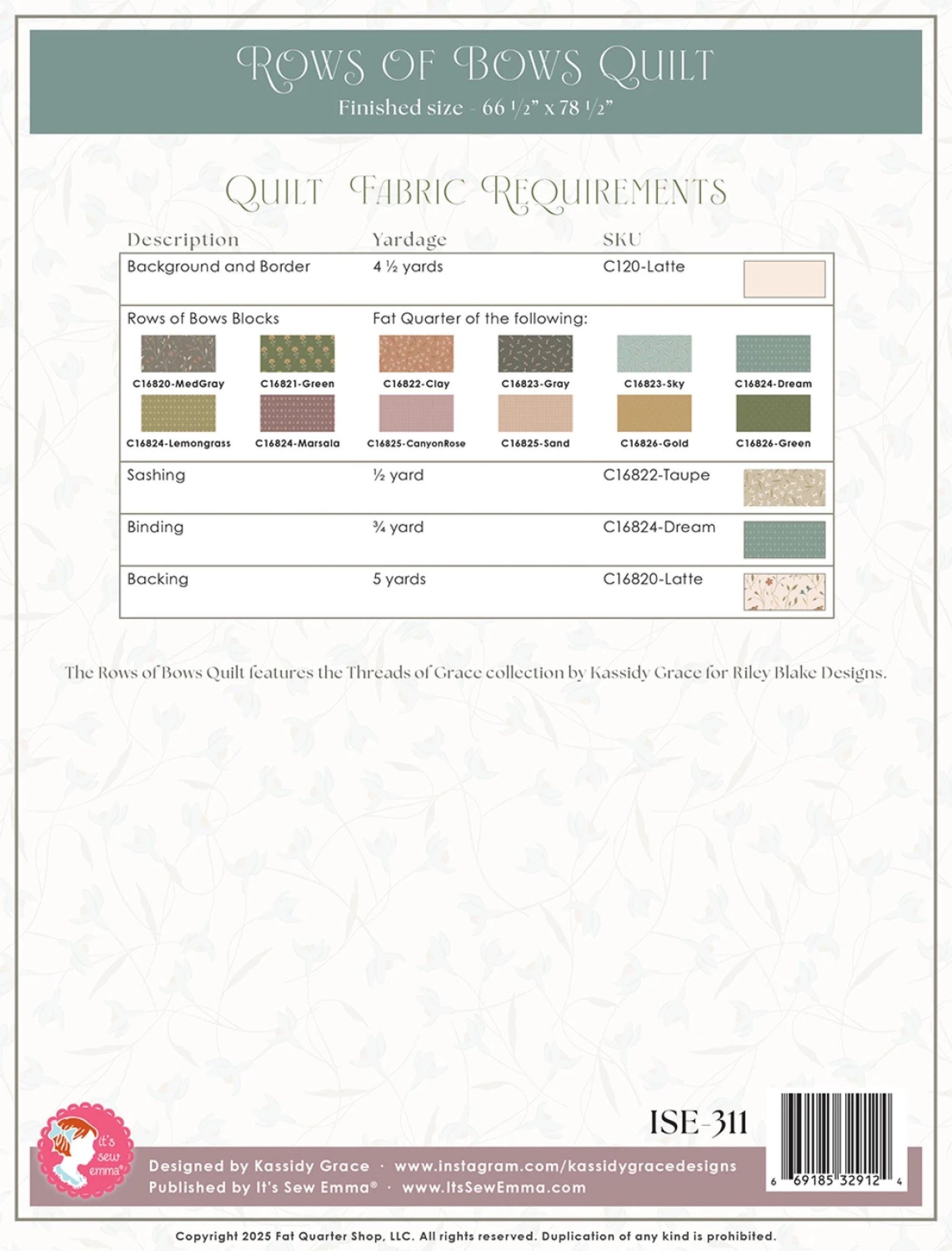 Rows of Bows Quilt Pattern by Cassidy Grace Fat Quarter or Scrap Friendly Pattern