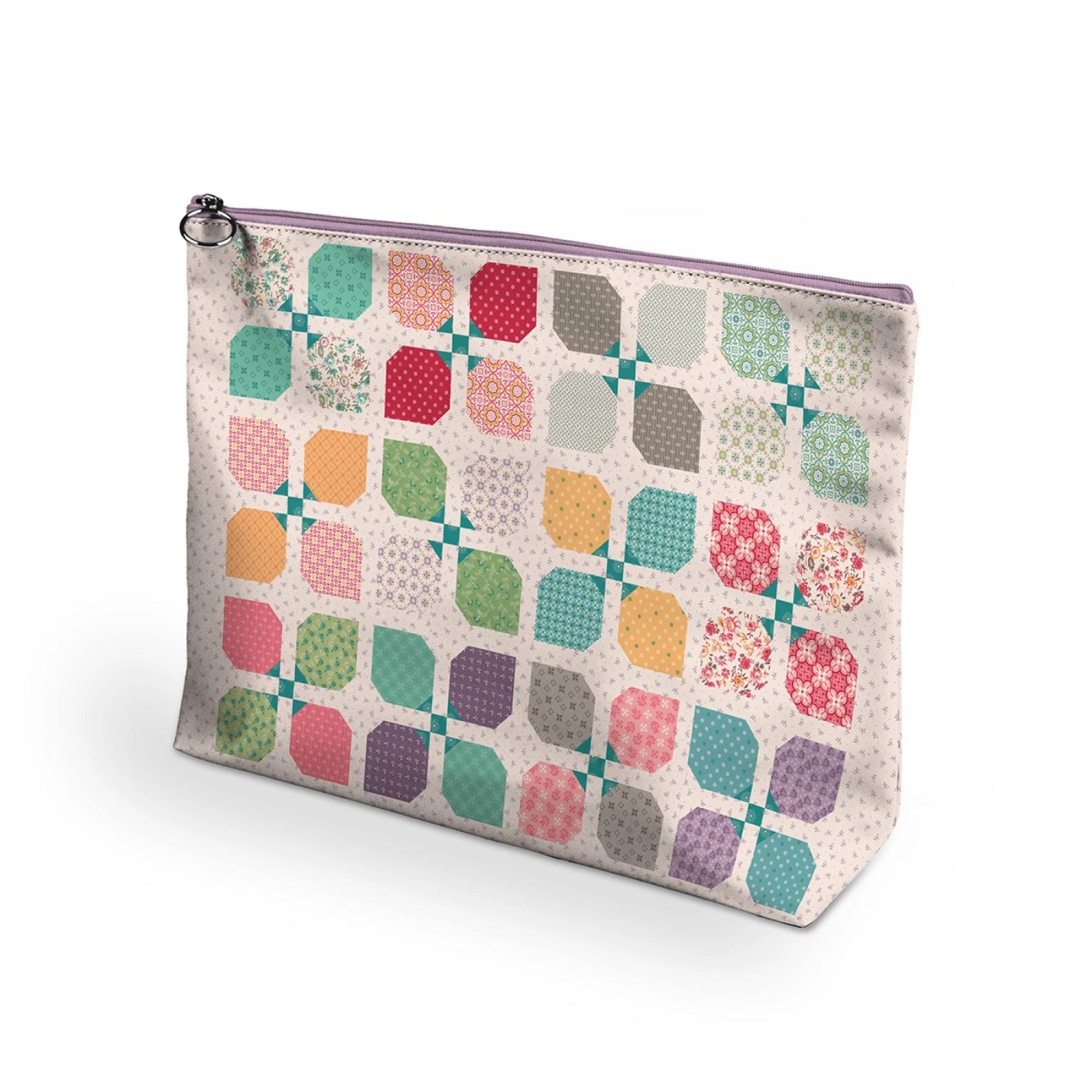 X Large Vinyl Project Bag Piece and Plenty Quilt Block Design by Lori Holt 9" x 12" With 3" wide boxed bottom Vinyl Bag with cotton lining
