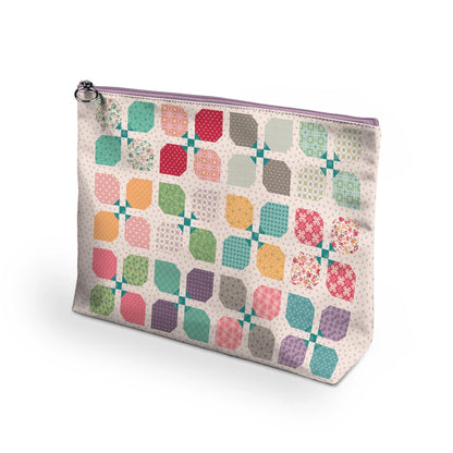 X Large Vinyl Project Bag Piece and Plenty Quilt Block Design by Lori Holt 9" x 12" With 3" wide boxed bottom Vinyl Bag with cotton lining