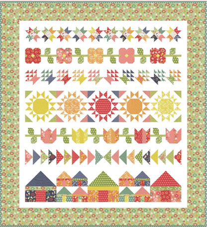 Harbor Quilt Pattern Row Quilt by Sherri McConnell of a Quilting Life Sun Houses Flowers Baskets Stars Seaside Quilt Pattern