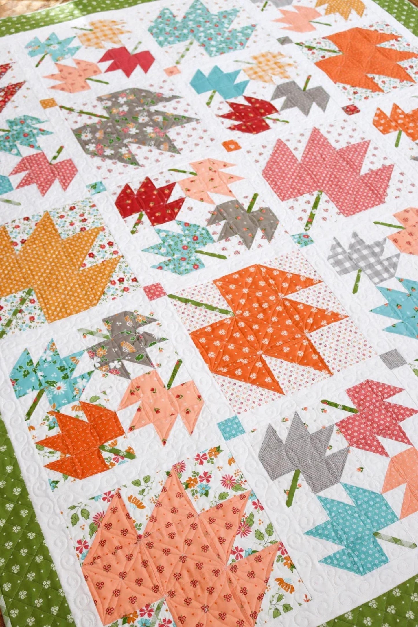 Fall Leaf Quilt Pattern Maple Sky Remix by Sherri McConnell of a Quilting Life Beautiful Maple Leaf Quilt and Table Runner Pattern