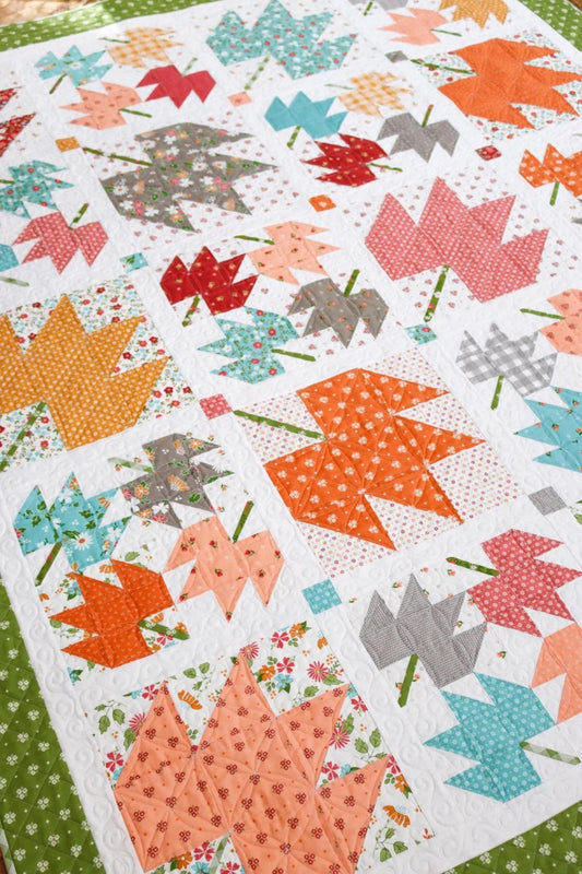 Fall Leaf Quilt Pattern Maple Sky Remix by Sherri McConnell of a Quilting Life Beautiful Maple Leaf Quilt and Table Runner Pattern
