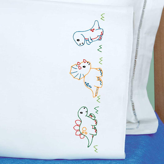 Dinosaur Pre-Printed Embroidery Pillow Case - Jack Dempsey - 1 Standard Sized Pillow Case 1605-922