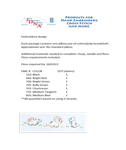 Dinosaur Pre-Printed Embroidery Pillow Case - Jack Dempsey - 1 Standard Sized Pillow Case 1605-922