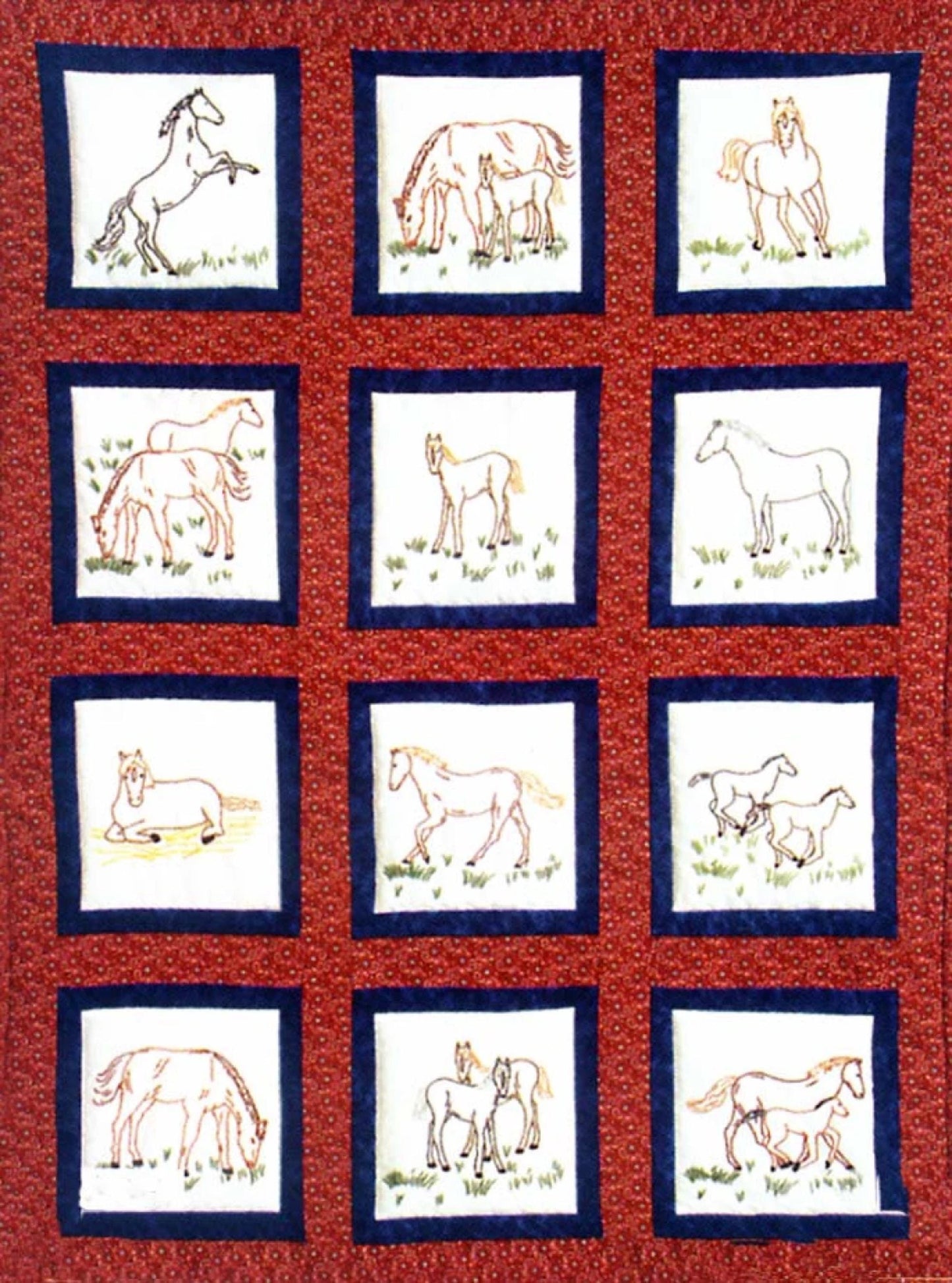 Horses Themed Pre-Printed Embroidery Quilt Blocks - Jack Dempsey - 12 - 9" Quilt Blocks #737-342