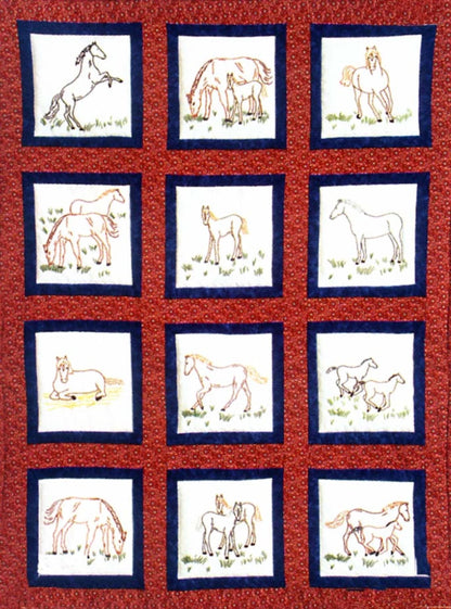 Horses Themed Pre-Printed Embroidery Quilt Blocks - Jack Dempsey - 12 - 9" Quilt Blocks #737-342