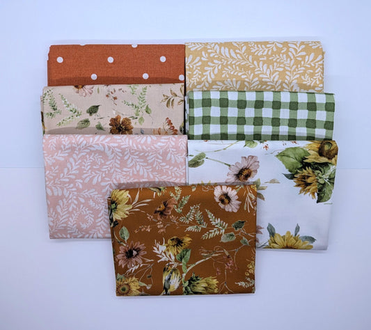 Sunflower Whispers Small Fat Quarter Bundle Fall Sunflower Fabric Bundle Two Options