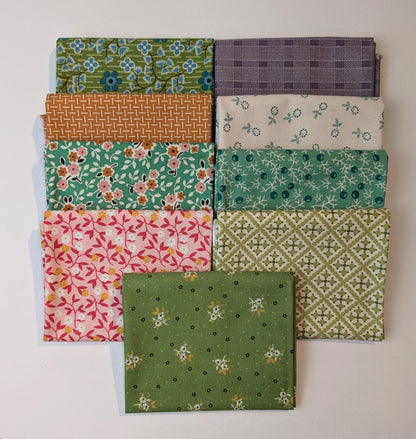 Fat Quarter Bundle Small Shop Cut Set of Gentler Times by Lori Holt for Riley Blake 9 Fabrics in Cozy Colors of Ditsy Small Florals Prints