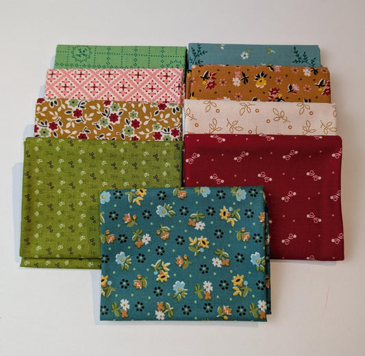 Fat Quarter Bundle Small Shop Cut Set of Gentler Times by Lori Holt for Riley Blake 9 Fabrics in Cozy Colors of Ditsy Small Florals Prints