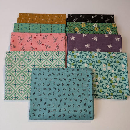 Fat Quarter Bundle Small Shop Cut Set of Gentler Times by Lori Holt for Riley Blake 9 Fabrics in Cozy Colors of Ditsy Small Florals Prints