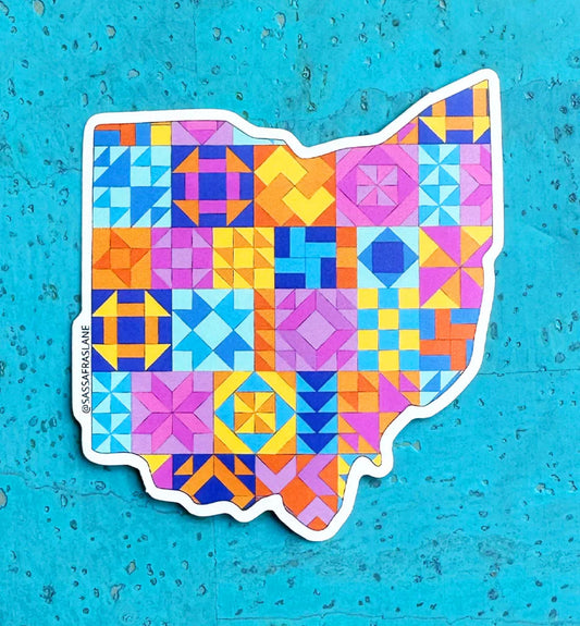 Ohio Patchwork Vinyl Sticker - Quilt Look Ohio Shape Quilting Lover Gift