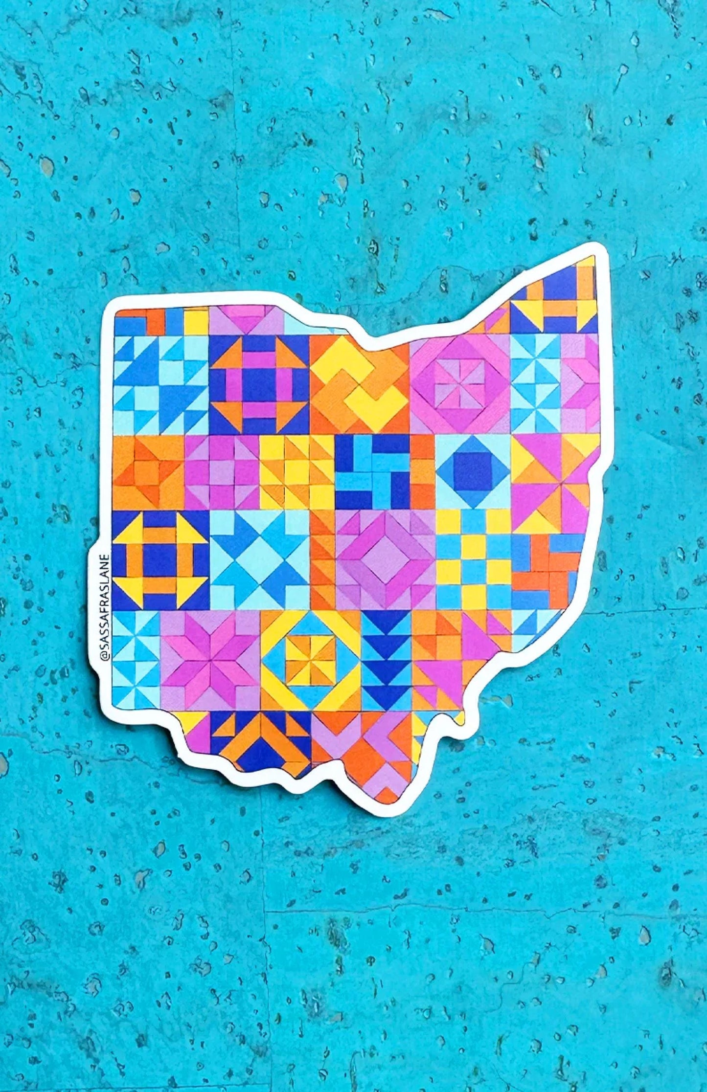 Ohio Patchwork Vinyl Sticker - Quilt Look Ohio Shape Quilting Lover Gift