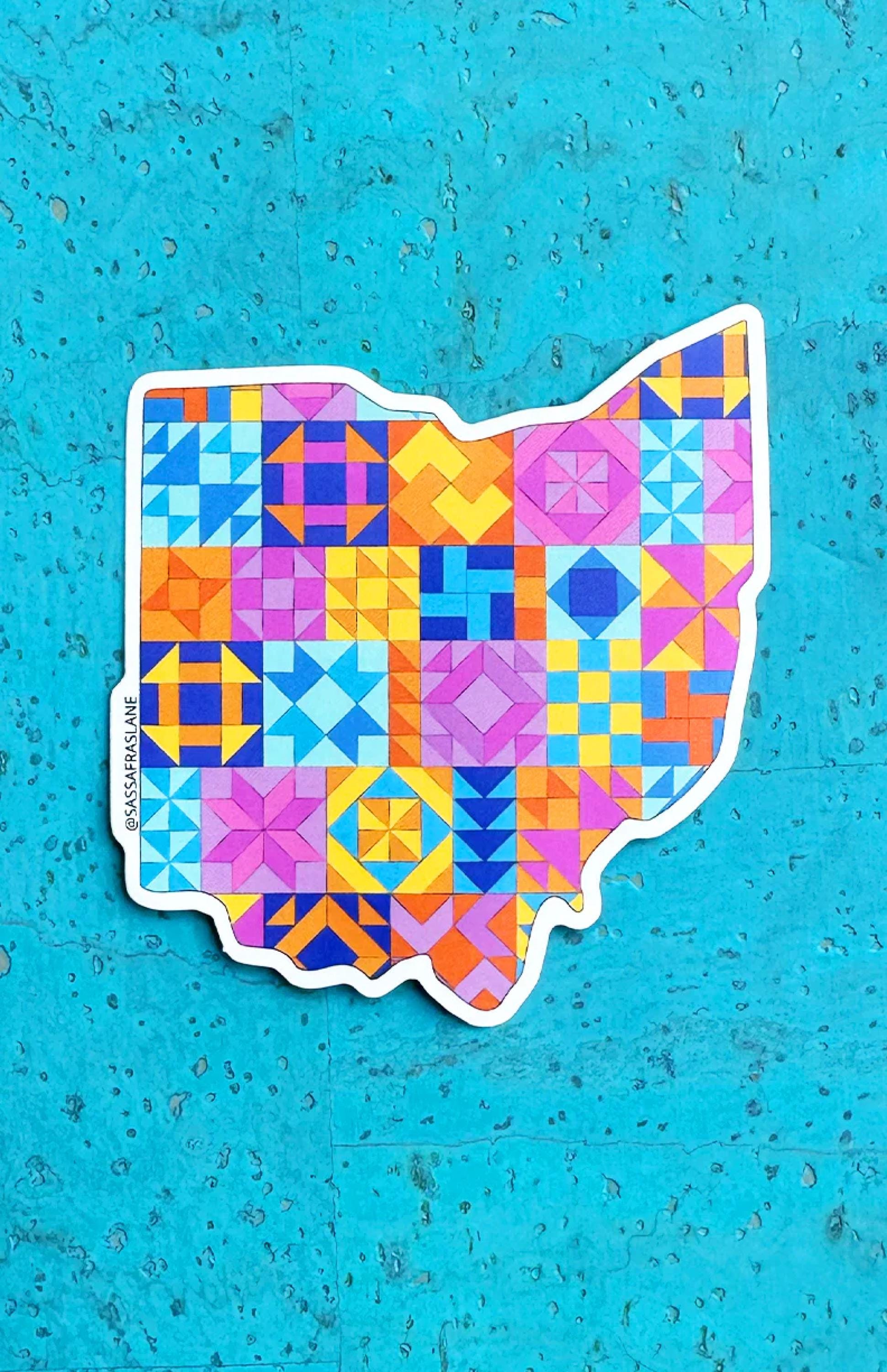 Ohio Patchwork Vinyl Sticker - Quilt Look Ohio Shape Quilting Lover Gift