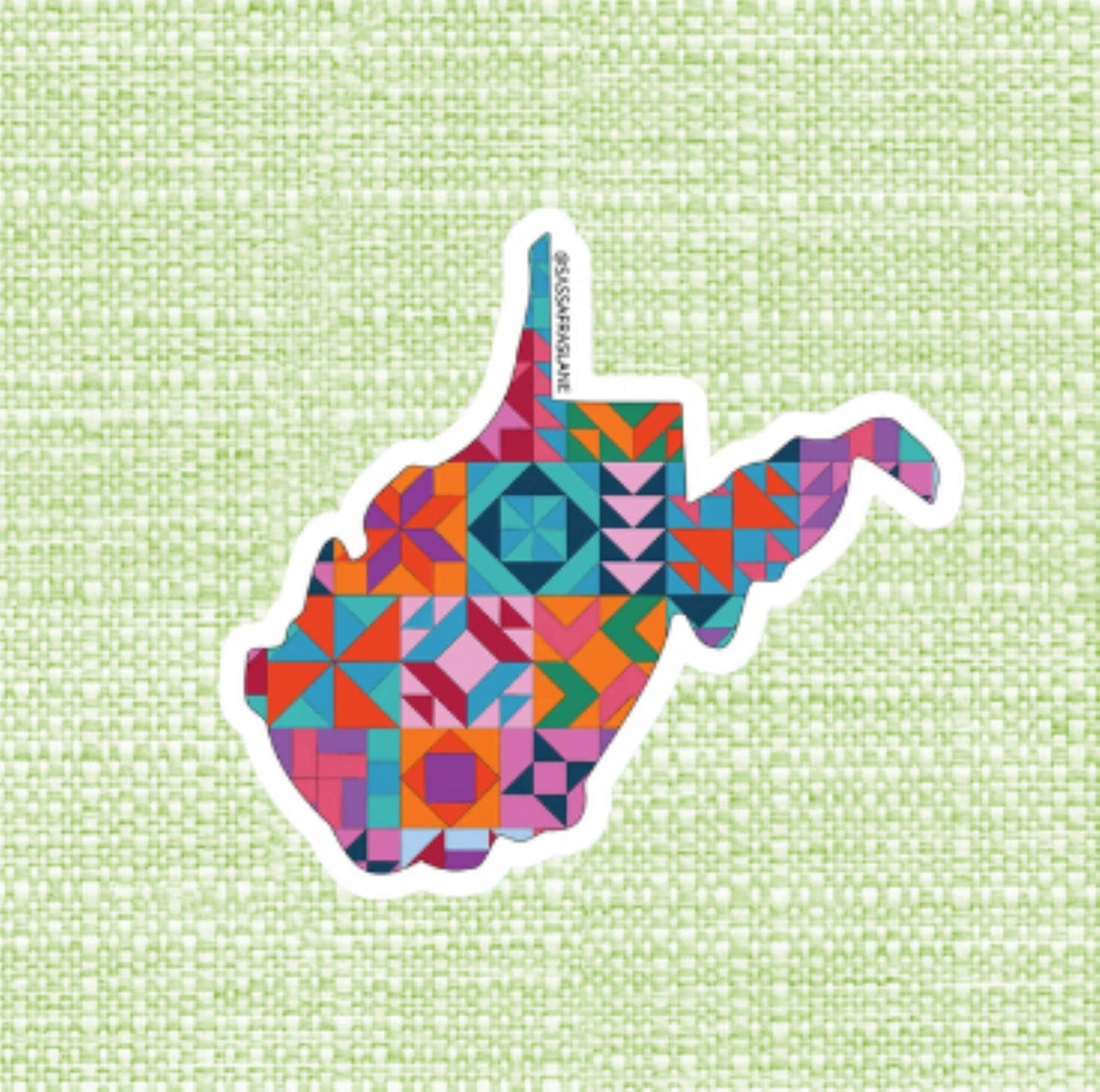 West Virginia Patchwork Vinyl Sticker - Quilt Look West Virginia Shape Quilting Lover Gift