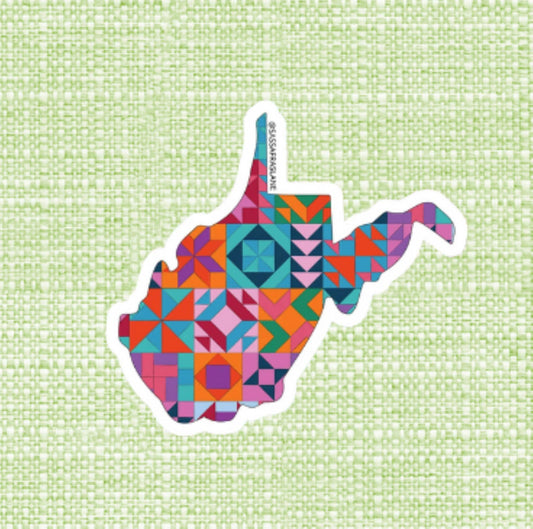 West Virginia Patchwork Vinyl Sticker - Quilt Look West Virginia Shape Quilting Lover Gift