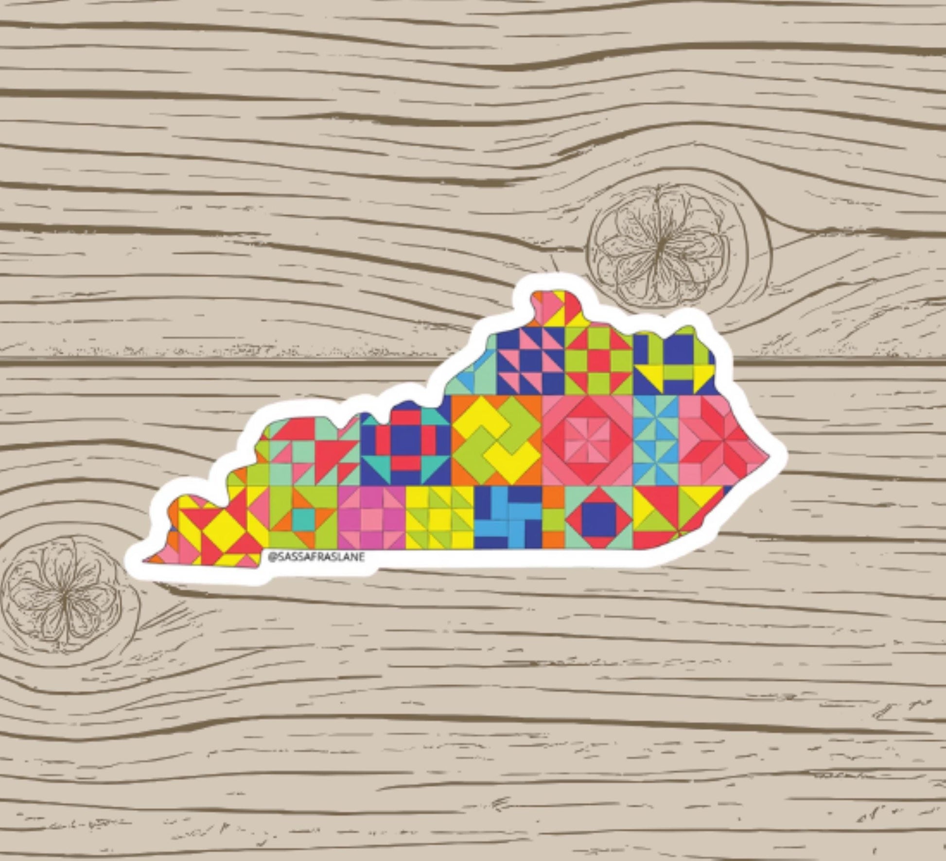 Kentucky Patchwork Vinyl Sticker - Quilt Look Kentucky Shape Quilting Lover Gift