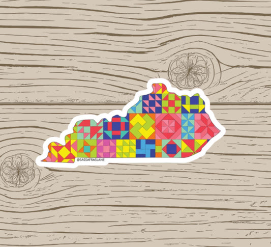 Kentucky Patchwork Vinyl Sticker - Quilt Look Kentucky Shape Quilting Lover Gift