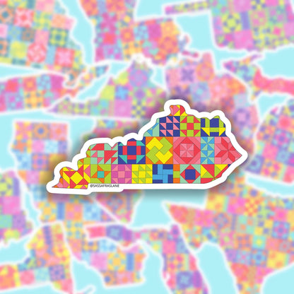 Kentucky Patchwork Vinyl Sticker - Quilt Look Kentucky Shape Quilting Lover Gift