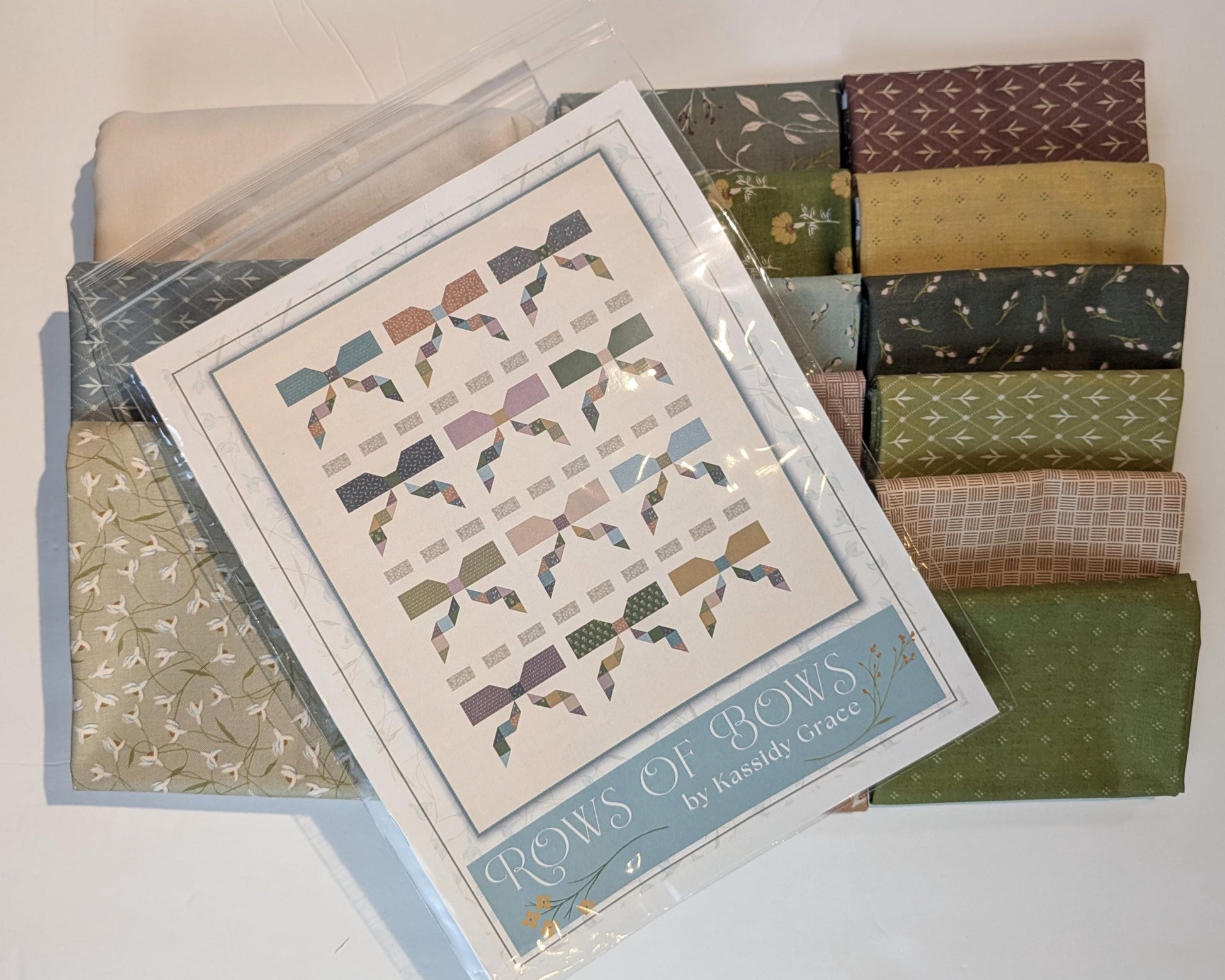Rows of Bows Quilt Kit - 12 Fat Quarters and Fabric by Designer Kassidy Grace Pattern Included Threads of Grace Collection Heather Colors