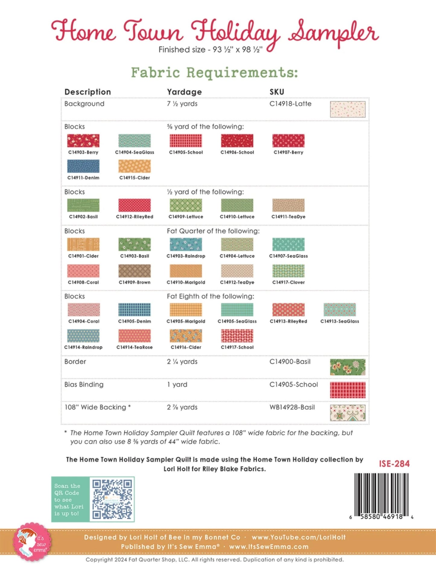 Home Town Holiday- Quilt Pattern Book - By Lori Holt of Bee in my Bonnet - Large Sampler Quilt Pattern for Queen Size Winter Quilt Christmas