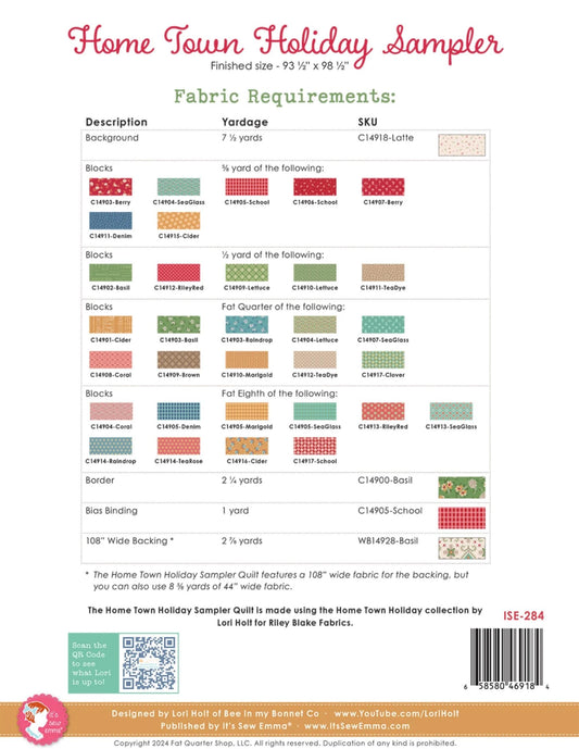 Home Town Holiday- Quilt Pattern Book - By Lori Holt of Bee in my Bonnet - Large Sampler Quilt Pattern for Queen Size Winter Quilt Christmas