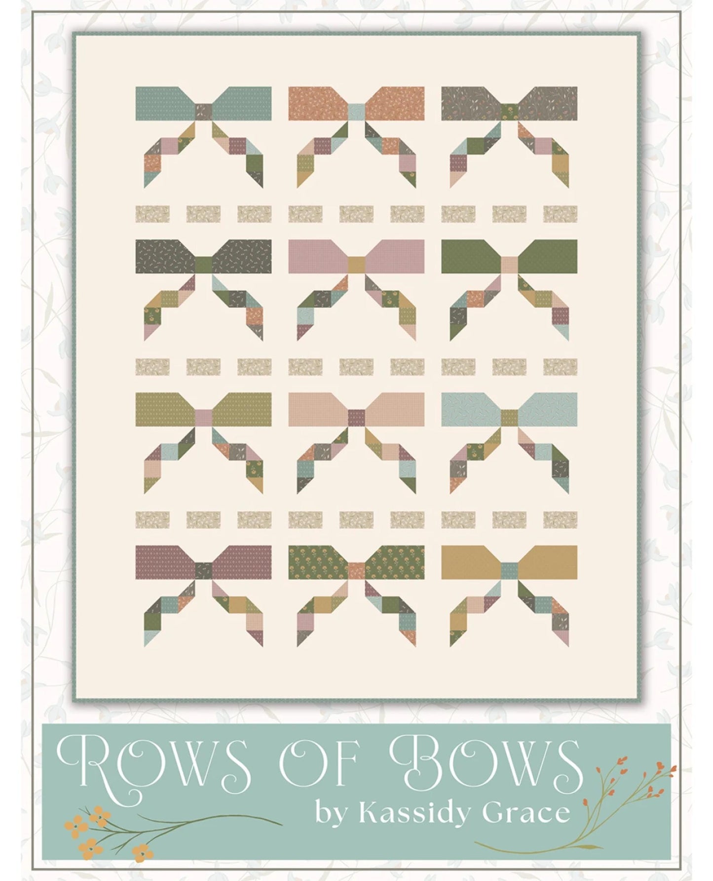 Rows of Bows Quilt Kit - 12 Fat Quarters and Fabric by Designer Kassidy Grace Pattern Included Threads of Grace Collection Heather Colors