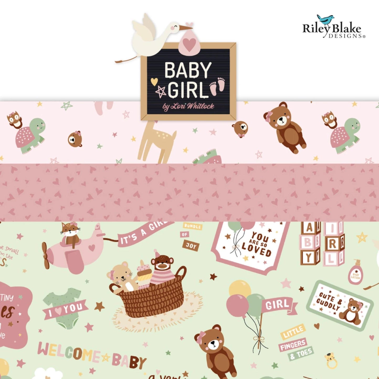 Baby Girl Fabric Pink Cute Animals by Lori Whitlock Collection for Riley Blake Yardage priced Per 18" (Half Yard) Granddaughter Quilt